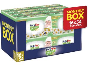 Μωρομάντηλα Sensitive Χωρίς Άρωμα με καπάκι Super Value Box Babylino (16×54τεμ)