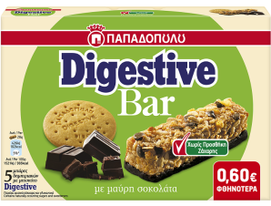 Μπάρες Δημητριακών Digestive Χωρίς Ζάχαρη με Μαύρη Σοκολάτα Παπαδοπούλου (5x28g)