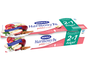 Επιδόρπιο Γιαουρτιού Harmony 1% λιπαρά Μήλο,Σταφίδες,Κανέλα Μεβγάλ (3×170 g) 2+1 δώρο