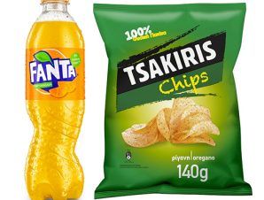 Πορτοκαλάδα Fanta (500 ml) & Τσιπς με ρίγανη Tsakiris (140 g) -0,50€