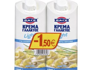 Κρέμα Γάλακτος Light 15% λιπαρά -1,5€ Φάγε (2Χ330 ml)