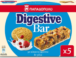 Μπάρες Δημητριακών Digestive Κόκκινα Φρούτα και Γάλα Παπαδοπούλου (5x28g)