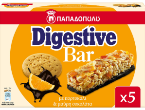 Μπάρες Δημητριακών Digestive Πορτοκάλι & Μαύρη Σοκολάτα Παπαδοπούλου (5x28g)