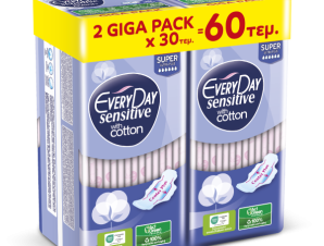 Σερβιέτες EveryDay Sensitive Cotton SUPER Ultra Plus Center Plus 60τεμ.(2*30τεμ)