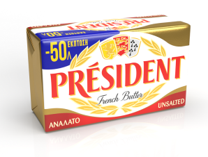 Βούτυρο ανάλατο σε αλουμινόφυλλο President (250 g) -0,50€